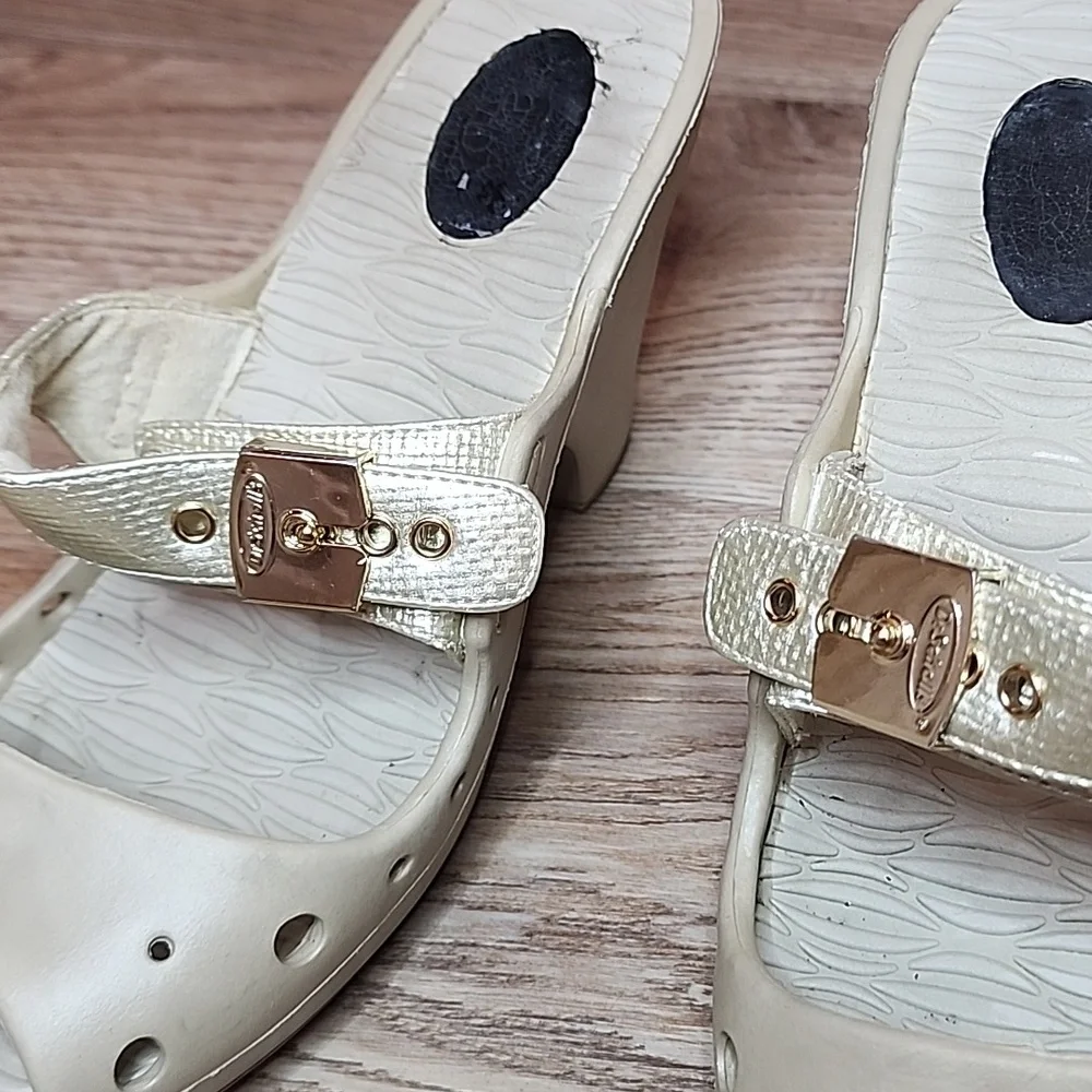 Dr Scholls Original Asana Buckle Open Toe Slide On Grey Heels Feel Good Shoes - Picture 5 of 13